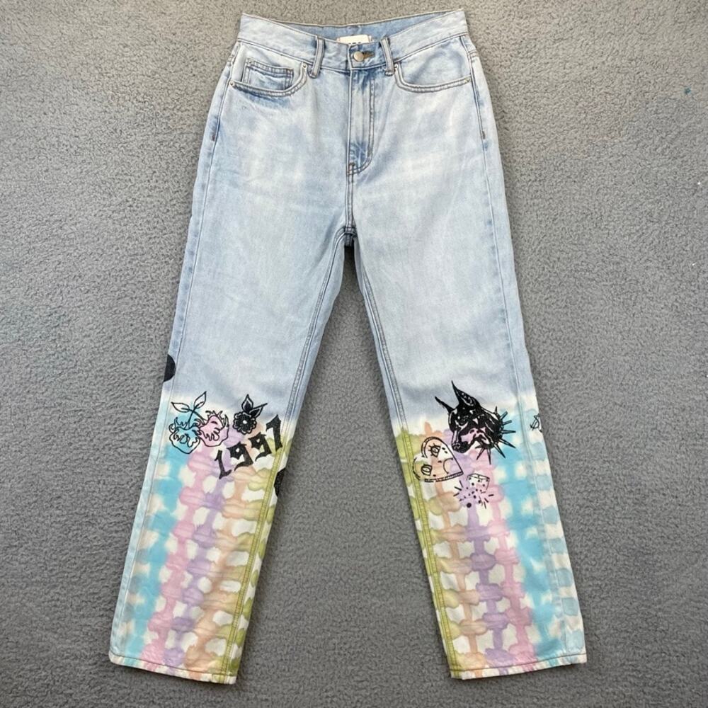 BDG Cowboy Jean 27 Artsy Rainbow High Rise Graffiti Ecclectic Urban Outfitters